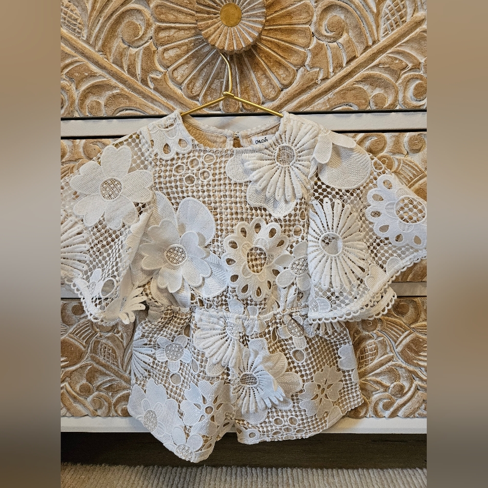 Chloé And Amélie White Floral Lace Baby Romper 6 Months